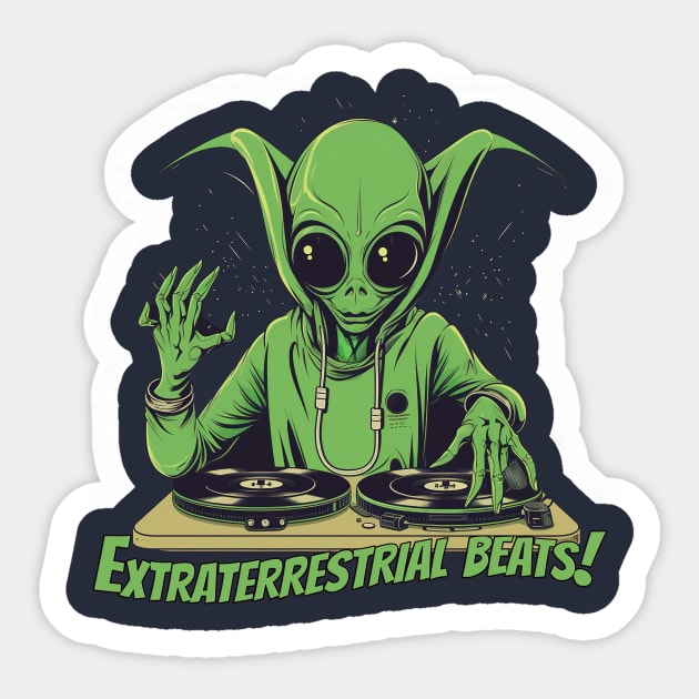 Quirky Alien DJ T-Shirt Design for Music Lovers Sticker by ABART BY ALEXST 